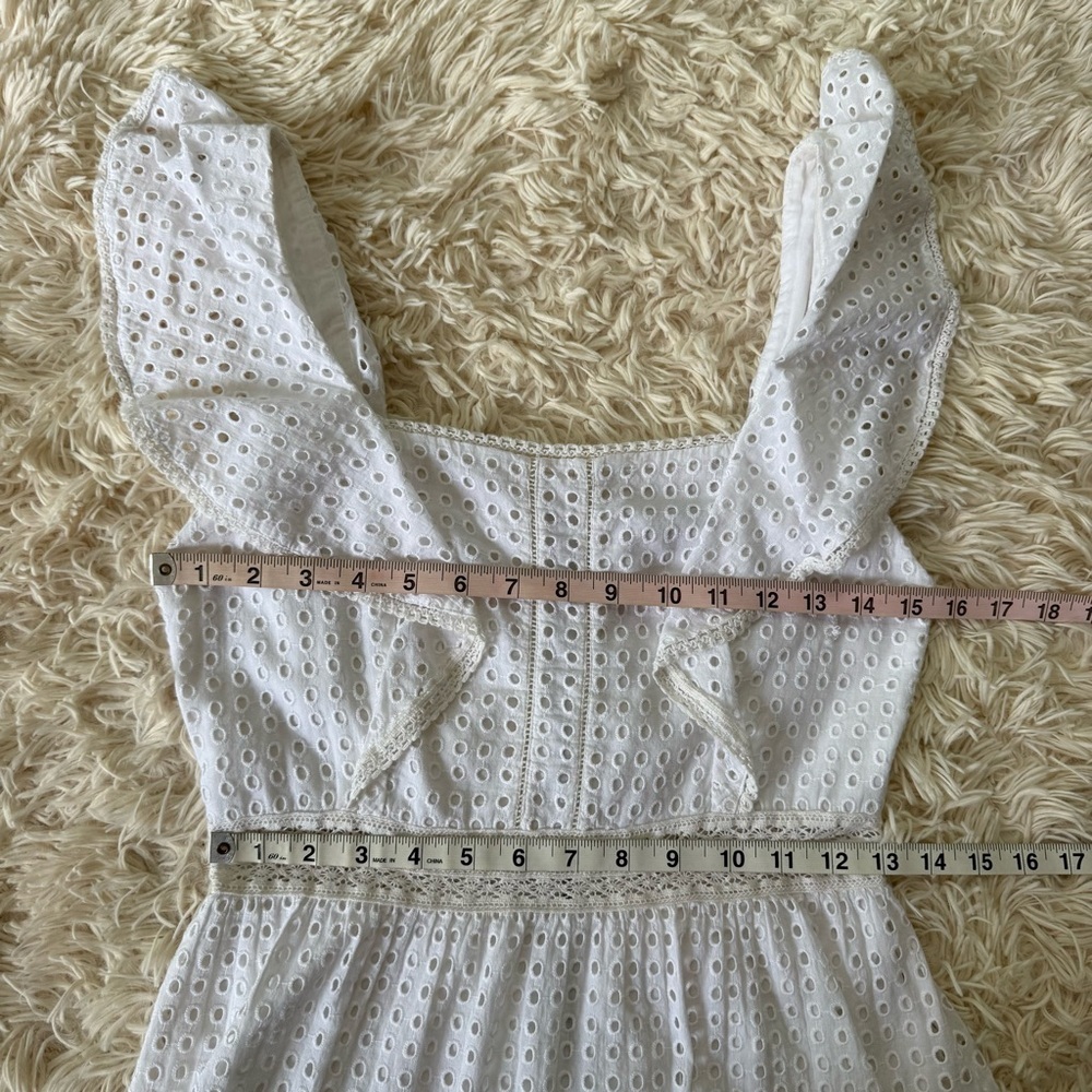 Alice + Olivia Remada White Eyelet Ruffle Cotton Mini Dress Sz 2 square neck - Picture 6 of 9